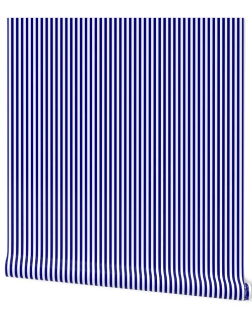 Blue and White ¼ inch Sailor Vertical Stripes Wallpaper