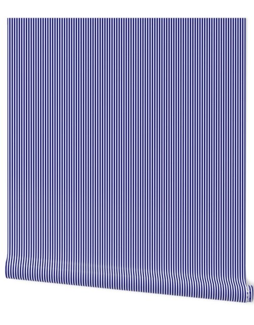 Blue and White 1/8-inch Thin Pencil Vertical Stripes Wallpaper