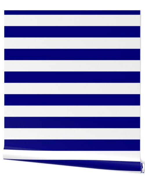 Blue and White Wide 2-inch Cabana Tent Horizontal Stripes Wallpaper