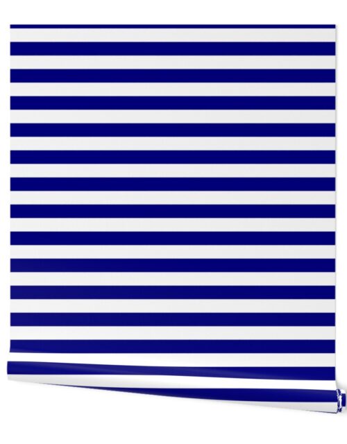 Blue and White Big 1-inch Beach Hut Horizontal Stripes Wallpaper