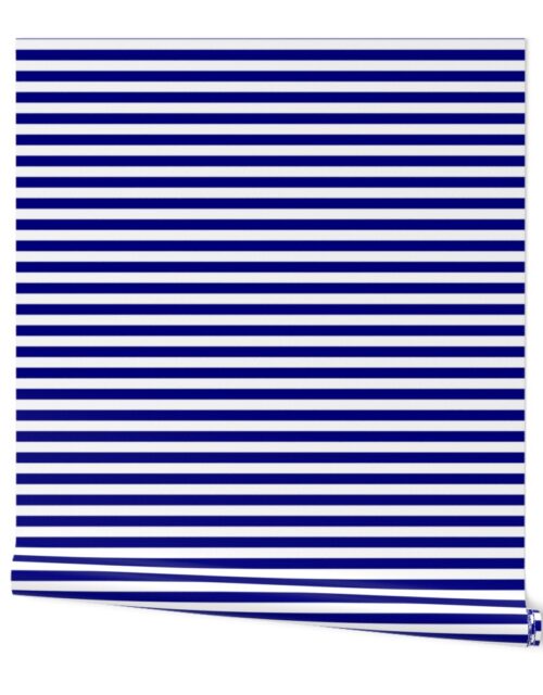 Blue and White ½ inch Picnic Horizontal Stripes Wallpaper