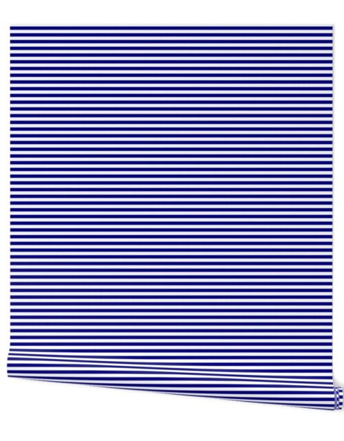 Blue and White ¼ inch Sailor Horizontal Stripes Wallpaper