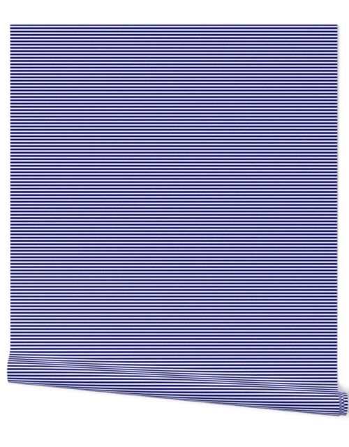 Blue and White 1/8-inch Thin Pencil Horizontal Stripes Wallpaper