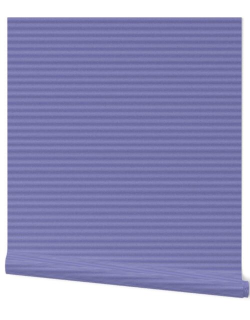 Blue and White 1/16-inch Micro Pinstripe Horizontal Stripes Wallpaper