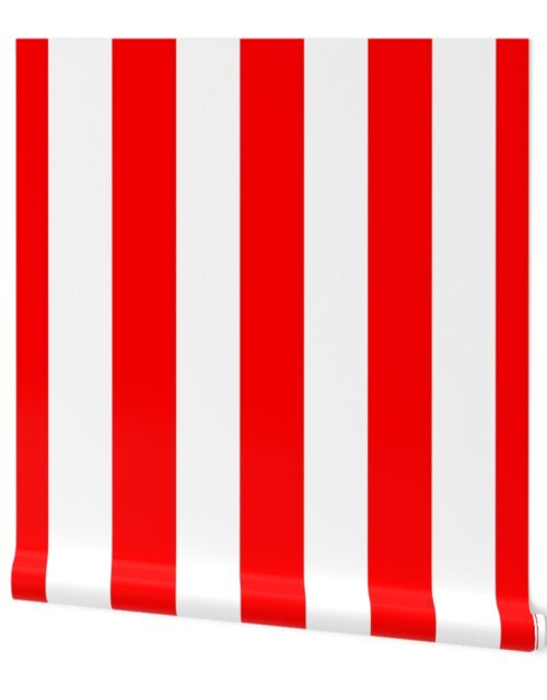 Red and White Jumbo 3-inch Circus Big Top Vertical Stripes Wallpaper