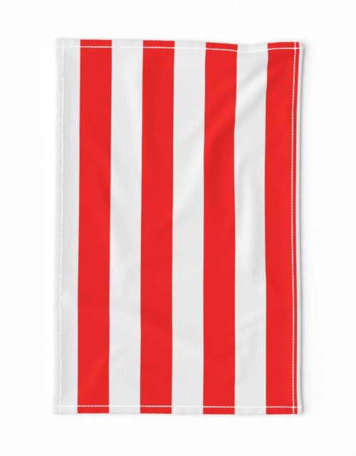 Red and White Wide 2-inch Cabana Tent Vertical Stripes Tea Towel