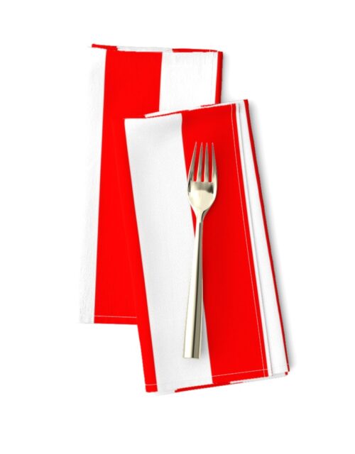 Red and White Wide 2-inch Cabana Tent Vertical Stripes Dinner Napkins
