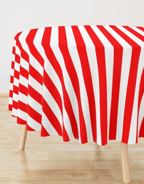 Red and White Wide 2-inch Cabana Tent Vertical Stripes Round Tablecloth