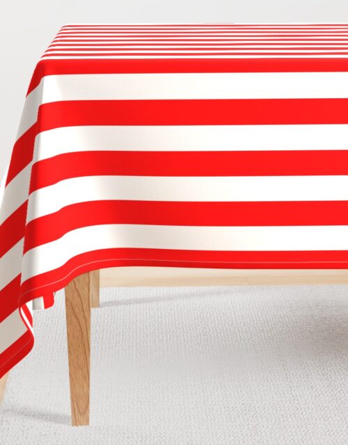 Red and White Wide 2-inch Cabana Tent Vertical Stripes Rectangular Tablecloth