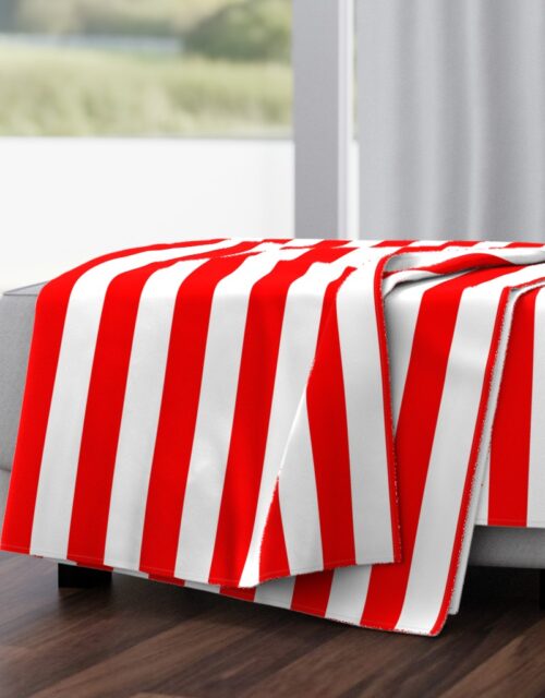 Red and White Wide 2-inch Cabana Tent Vertical Stripes Throw Blanket