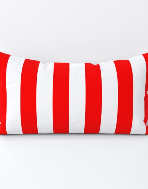 Red and White Wide 2-inch Cabana Tent Vertical Stripes Lumbar Throw Pillow