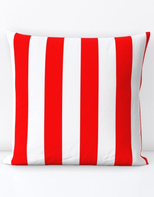 Red and White Wide 2-inch Cabana Tent Vertical Stripes Square Throw Pillow