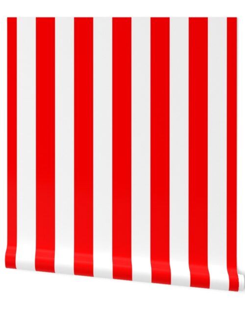 Red and White Wide 2-inch Cabana Tent Vertical Stripes Wallpaper