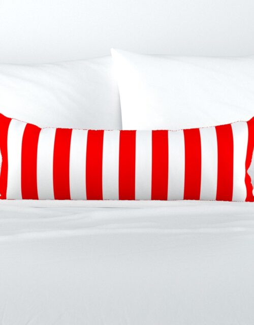 Red and White Wide 2-inch Cabana Tent Vertical Stripes Extra Long Lumbar Pillow
