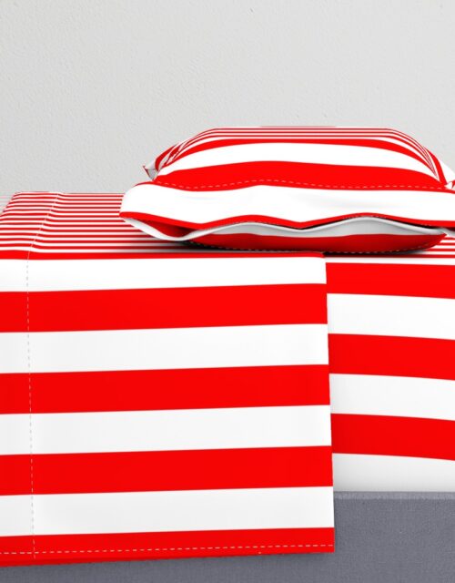 Red and White Wide 2-inch Cabana Tent Vertical Stripes Sheet Set
