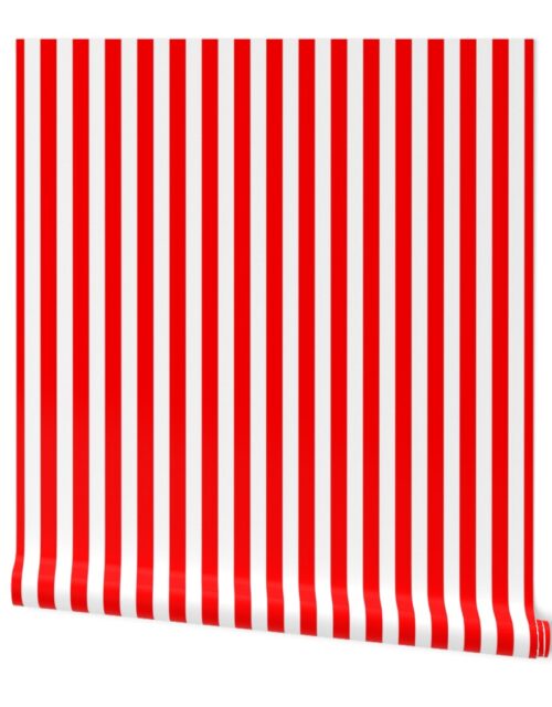 Red and White ¾ inch Deck Chair Vertical Stripes Wallpaper