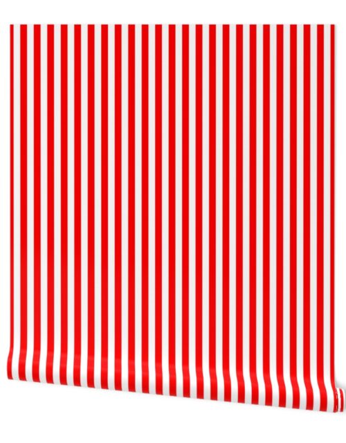 Red and White ½ inch Picnic Vertical Stripes Wallpaper