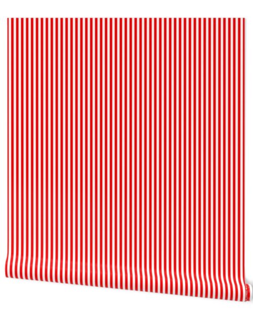 Red and White ¼ inch Sailor Vertical Stripes Wallpaper