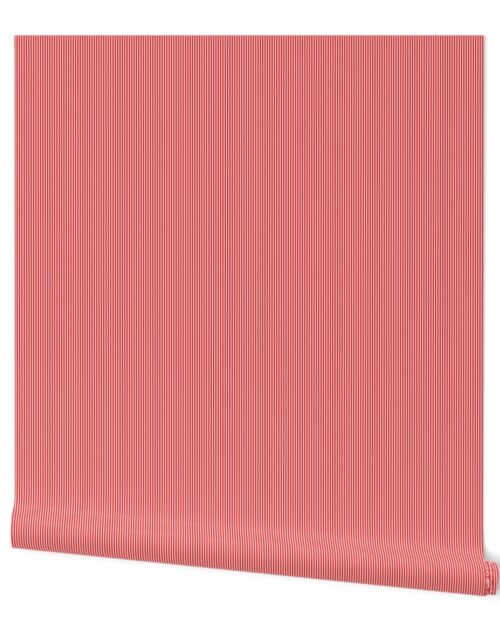 Micro Thin Vertical Red and White 1/16-inch Pin Stripes Wallpaper