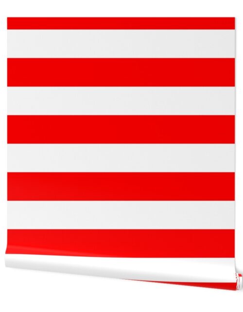 Red and White Jumbo 3-inch Circus Big Top Horizontal Stripes Wallpaper