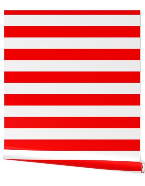 Red and White Wide 2-inch Cabana Tent Horizontal Stripes Wallpaper