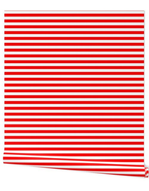 Red and White ½ inch Picnic Horizontal Stripes Wallpaper
