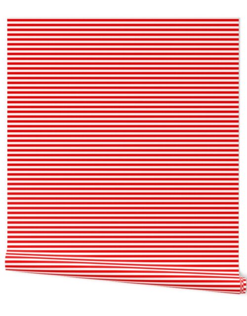 Red and White ¼ inch Sailor Horizontal Stripes Wallpaper