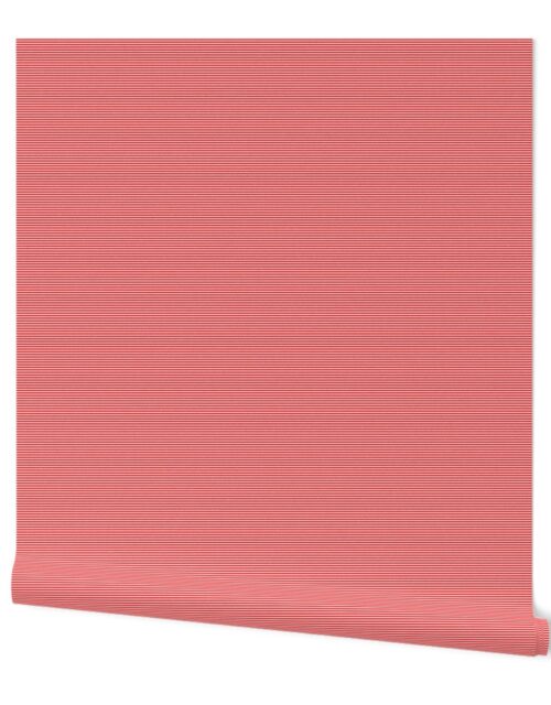 Red and White Micro 1/16 inch Horizontal Pin Stripes Wallpaper