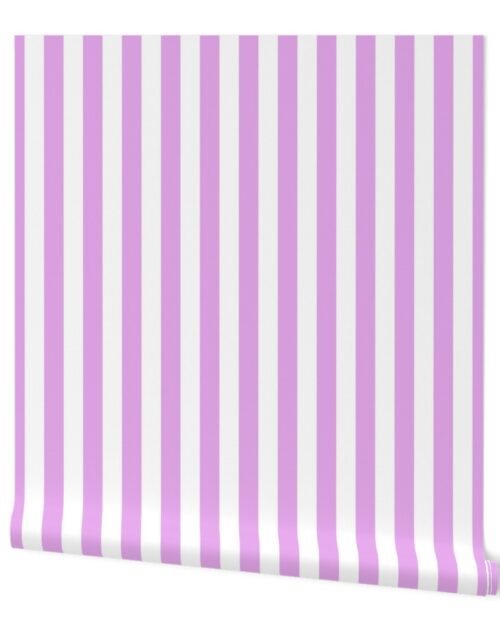 Blush Pink and White Big 1-inch Beach Hut Vertical Stripes Wallpaper