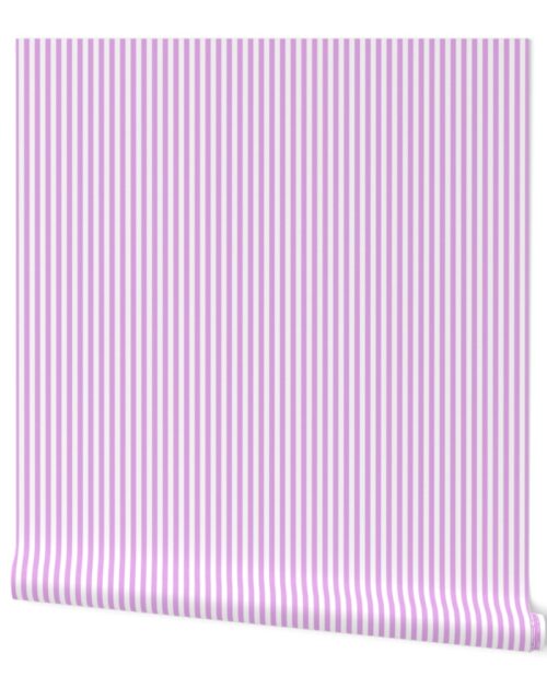 Blush Pink and White ¼ inch Sailor Vertical Stripes Wallpaper