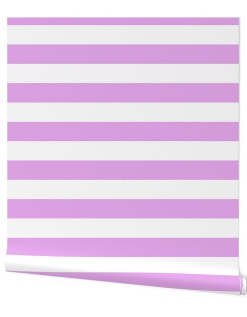 Blush Pink and White Wide 2-inch Cabana Tent Horizontal Stripes Wallpaper