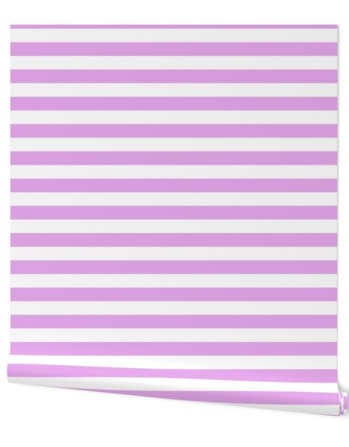 Blush Pink and White Big 1-inch Beach Hut Horizontal Stripes Wallpaper