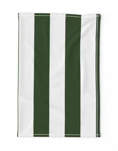 Forest Green and White Jumbo 3-inch Circus Big Top Vertical Stripes Tea Towel