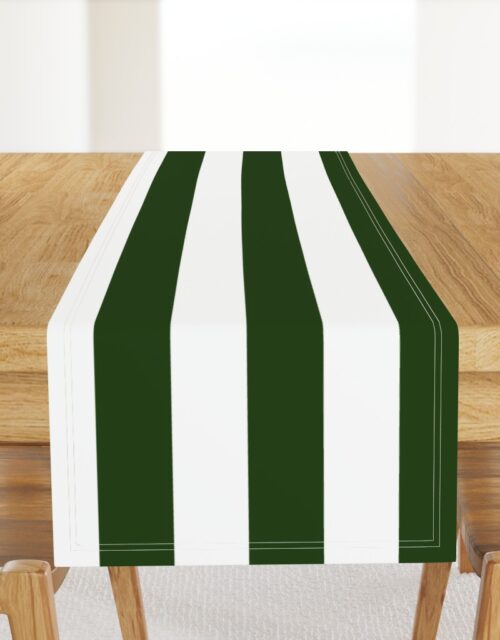 Forest Green and White Jumbo 3-inch Circus Big Top Vertical Stripes Table Runner