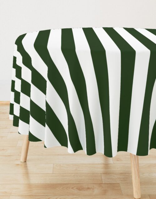 Forest Green and White Jumbo 3-inch Circus Big Top Vertical Stripes Round Tablecloth