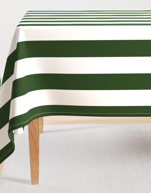 Forest Green and White Jumbo 3-inch Circus Big Top Vertical Stripes Rectangular Tablecloth