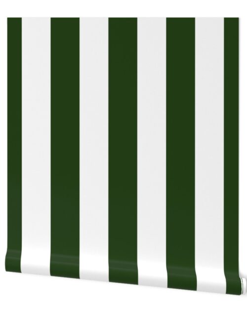 Forest Green and White Jumbo 3-inch Circus Big Top Vertical Stripes Wallpaper