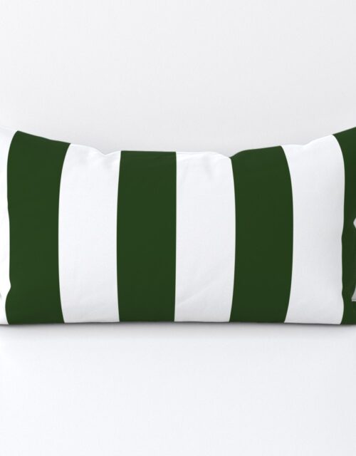 Forest Green and White Jumbo 3-inch Circus Big Top Vertical Stripes Lumbar Throw Pillow