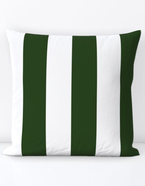 Forest Green and White Jumbo 3-inch Circus Big Top Vertical Stripes Square Throw Pillow