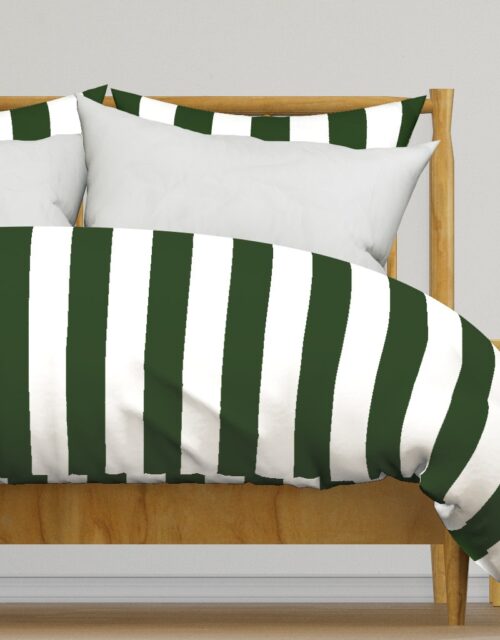 Forest Green and White Jumbo 3-inch Circus Big Top Vertical Stripes Duvet Cover