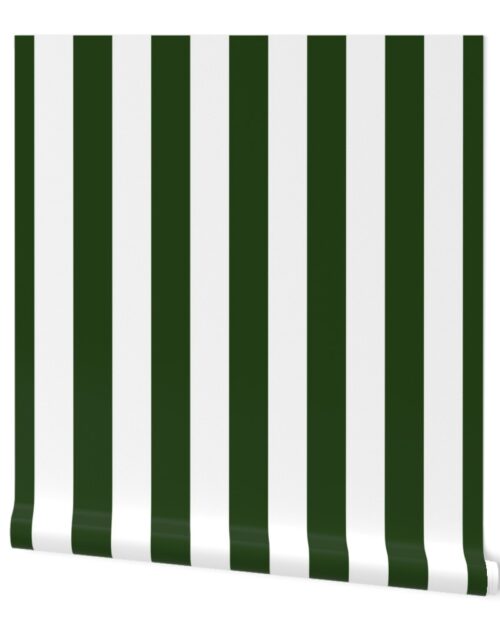 Forest Green and White Wide 2-inch Cabana Tent Vertical Stripes Wallpaper