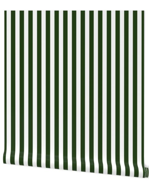 Forest Green and White ¾ inch Deck Chair Vertical Stripes Wallpaper