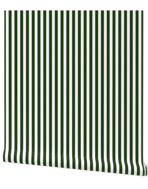 Forest Green and White ½ inch Picnic Vertical Stripes Wallpaper