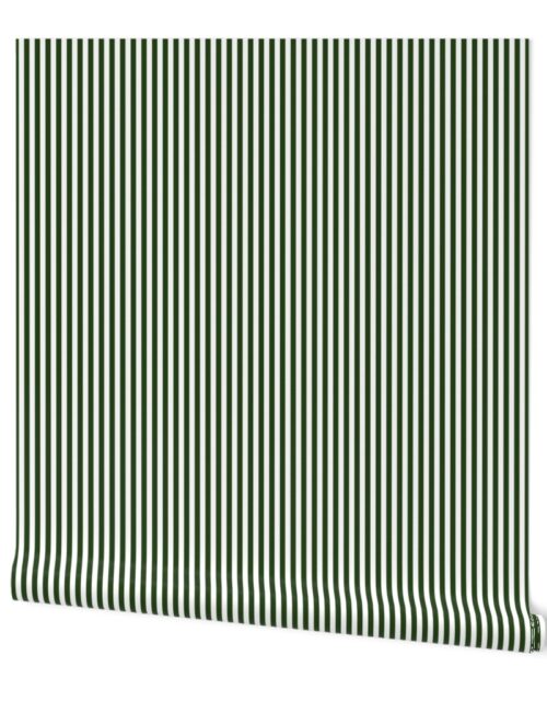 Forest Green and White ¼ inch Sailor Vertical Stripes Wallpaper