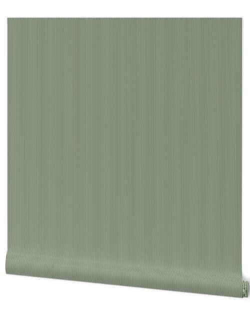 Forest Green and White 1/16-inch Micro Pinstripe Vertical Stripes Wallpaper