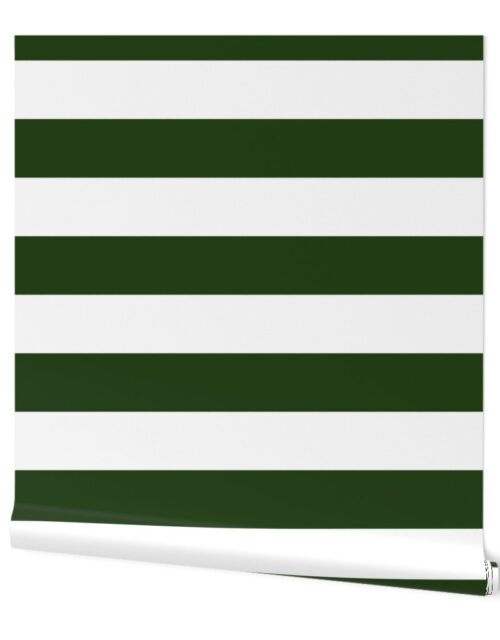 Forest Green and White Jumbo 3-inch Circus Big Top Horizontal Stripes Wallpaper