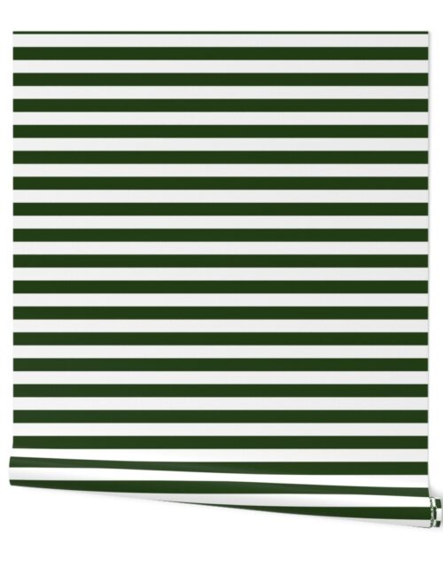 Forest Green and White ¾ inch Deck Chair Horizontal Stripes Wallpaper
