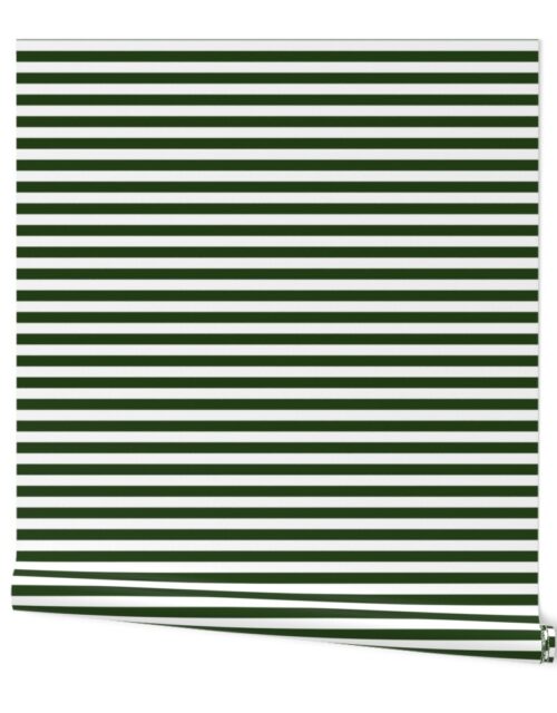 Forest Green and White ½ inch Picnic Horizontal Stripes Wallpaper