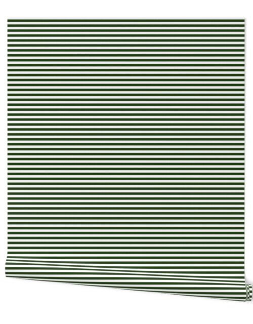 Forest Green and White ¼ inch Sailor Horizontal Stripes Wallpaper