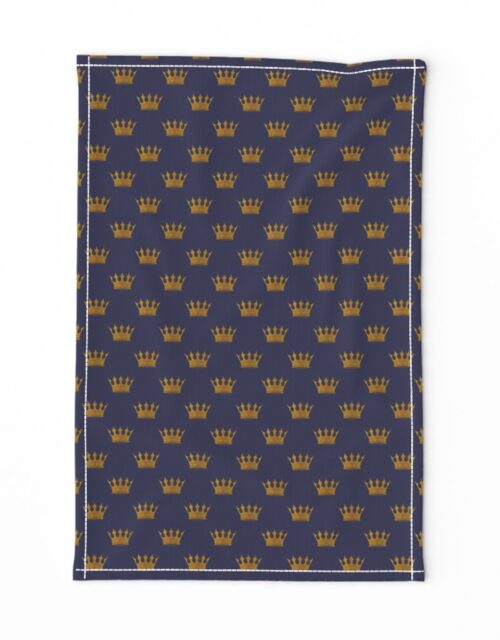 Mini Gold Crowns on Royal Blue Tea Towel